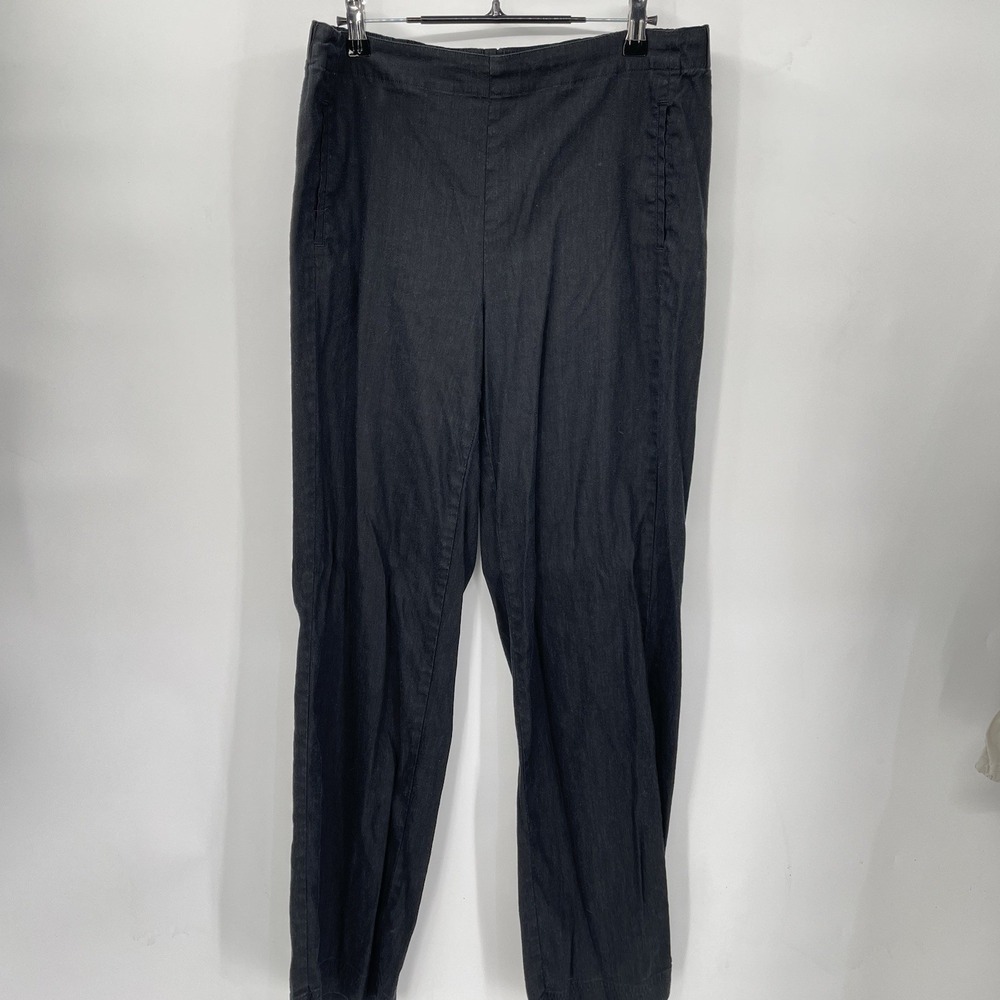 J.Jill 12 Linen Stretch Pants Women Black Straight Leg Elastic Back Pockets